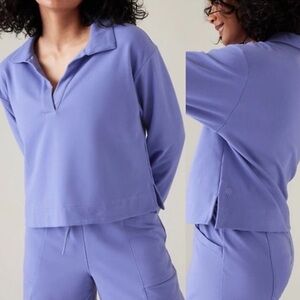Athleta Retroterry Polo Sweatshirt Purple Lavendar Long Sleeve Collar Size M
